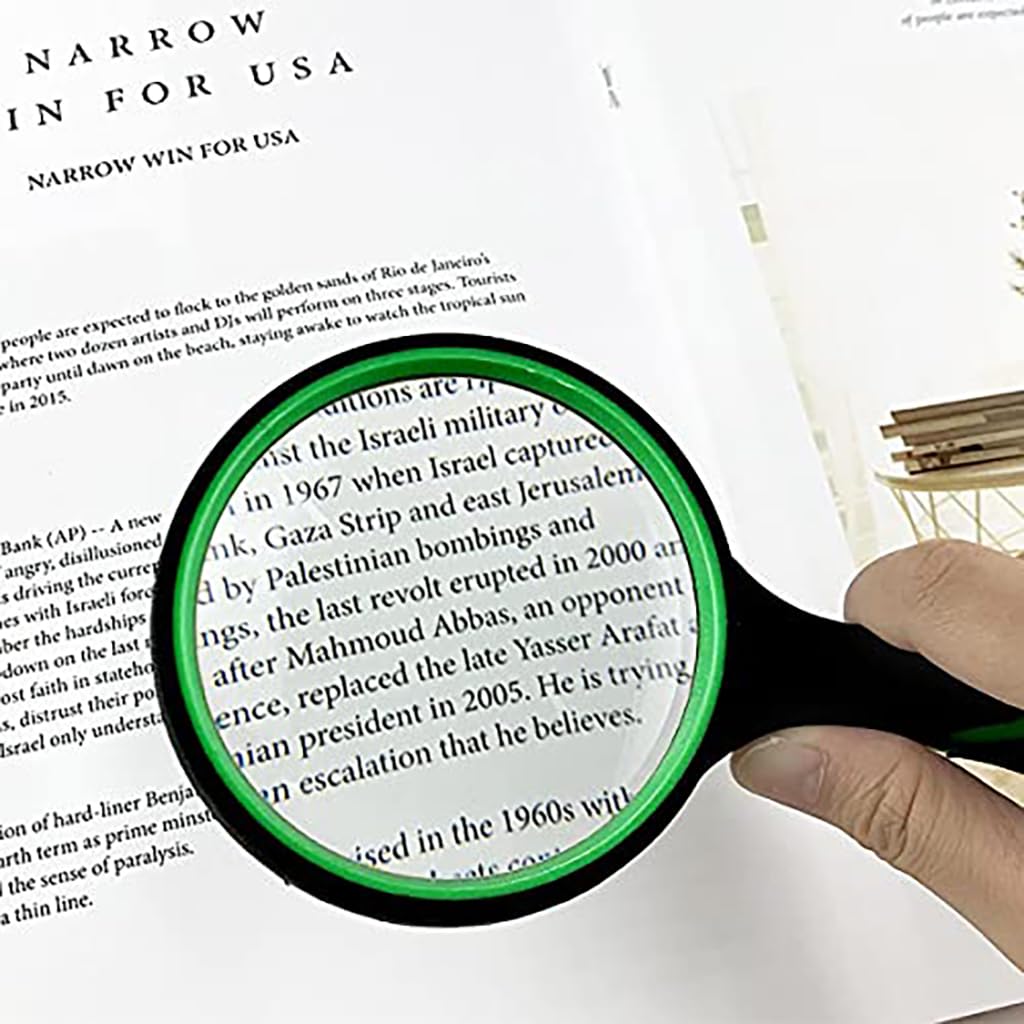 ZIBUYU Magnifying Glass for Reading with 5X 100mm Real Glass Lens and Ergonomic Handle | Ideal for Seniors and Kids