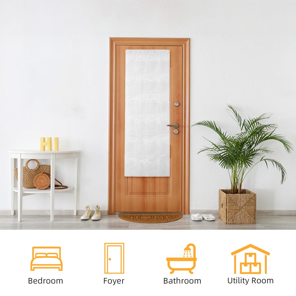 HASTHIP Shoe Organizer for Door Storage with 24 Pockets and 3 Eyelets | Non Woven White Bag