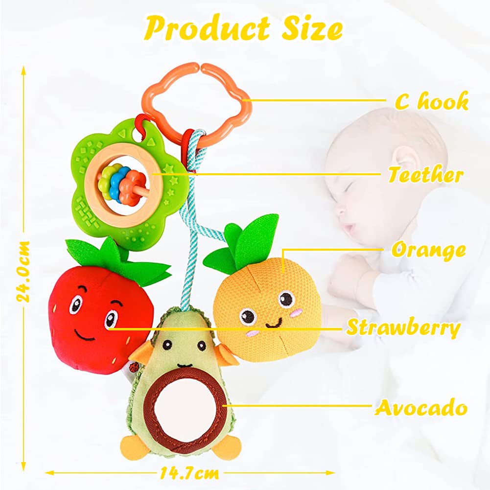 SNOWIE SOFT Baby Soft Hanging Rattle Toy for Car Seat and Stroller with Teethers | Multicolor Plush for Infants 3 to 12 Months