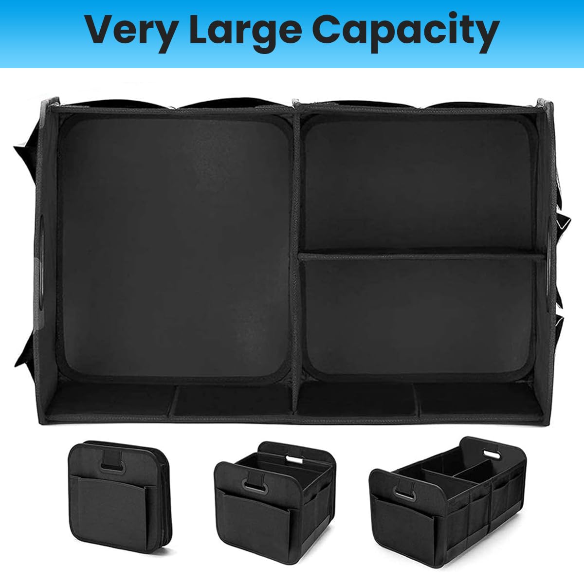 STHIRA Car Trunk Organizer for Storage with Dual Compartment 47x33x23cm Black | Foldable Oxford Box