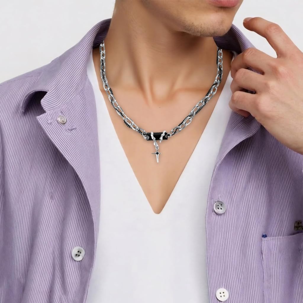 PROBEROS Necklace for Men and Women featuring Cross Pendant and 50+5cm Adjustable Chain | Titanium Steel Layered Jewelry Gift