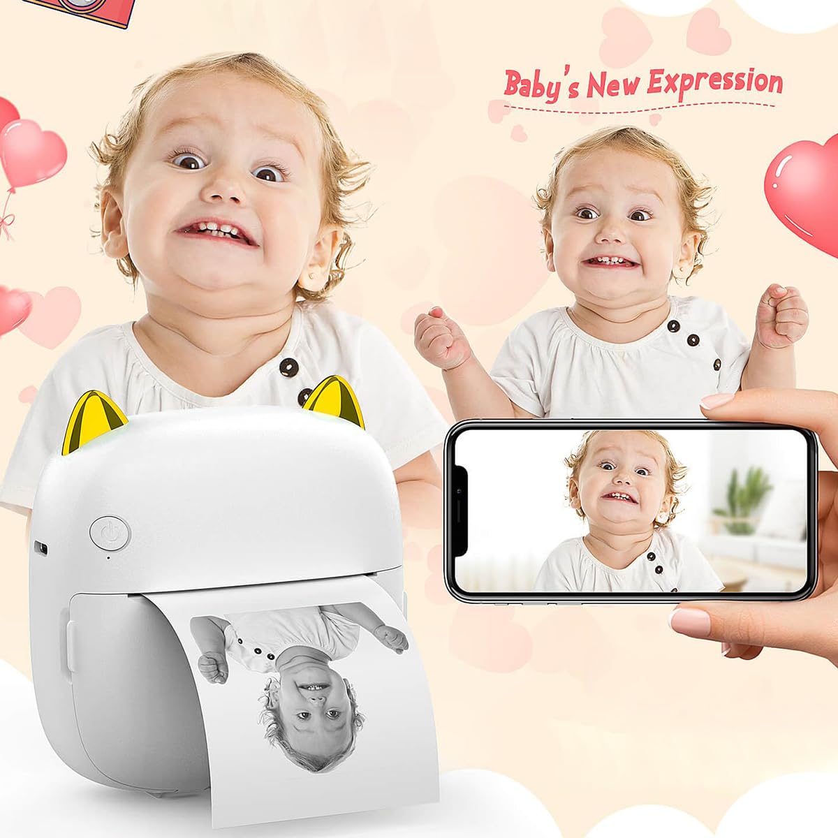 ZEITEL Mini Bluetooth Thermal Printer for Android and iOS with 200DPI Inkfree Print | 10 Roll Paper Gift for Kids