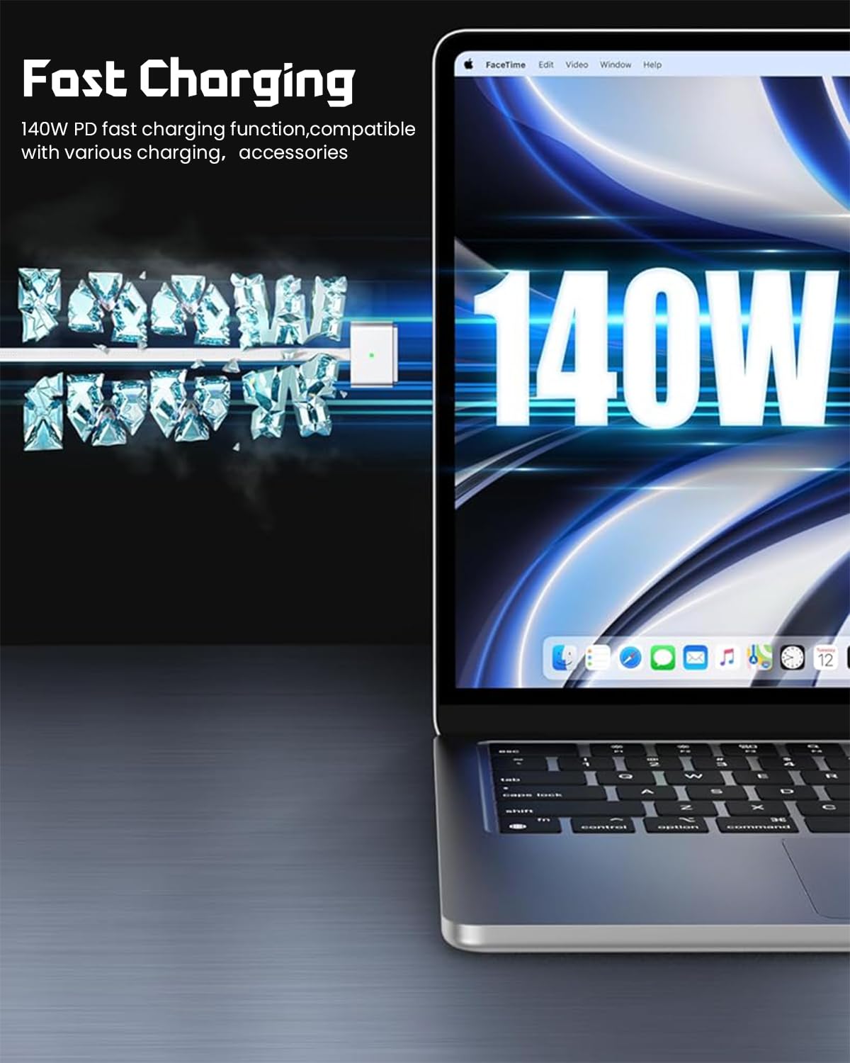 Verilux USB C to MagSafe 3 Cable for MacBook | 140W Fast Charging 6ft Nylon Braided