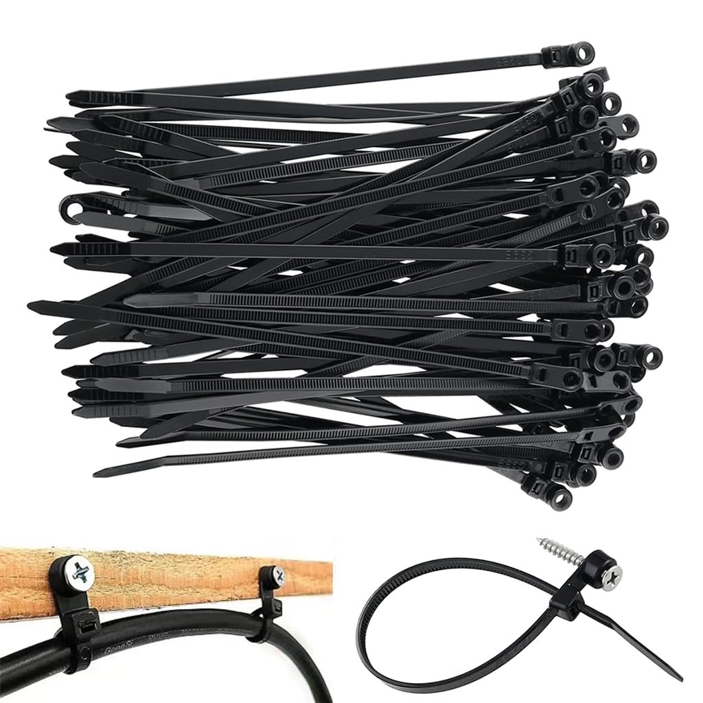 Serplex Cable Zip Ties for Automotive and Home Use with Screw Mount Hole 15cm 100pcs | UV-Resistant Nylon for Secure Wire Management