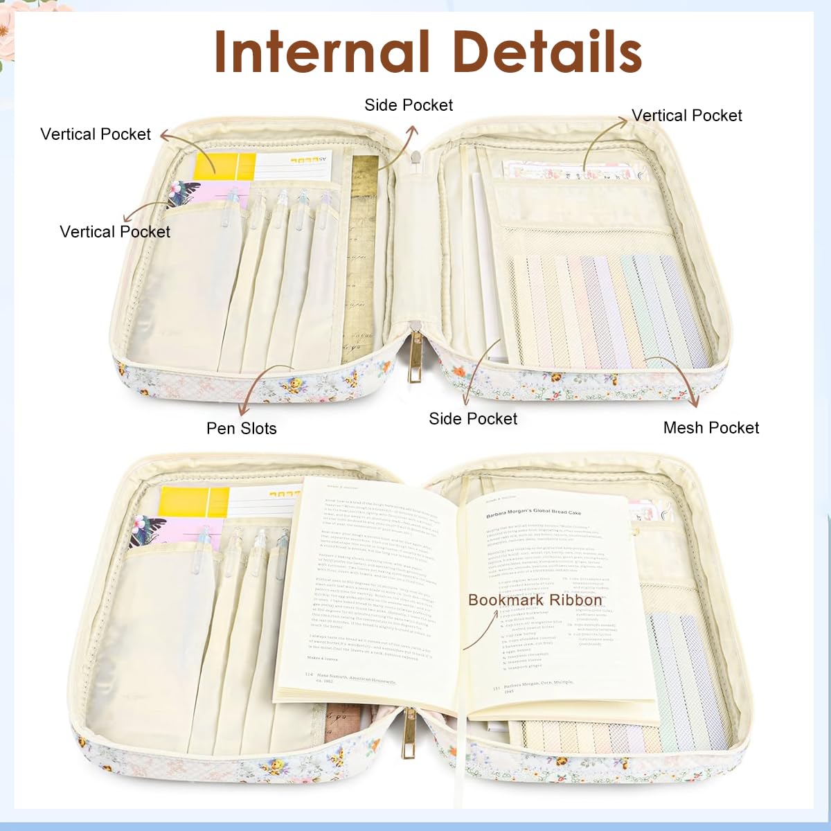 Climberty Bible Cover for Women with Padded Protection and Floral Design | Includes Markers