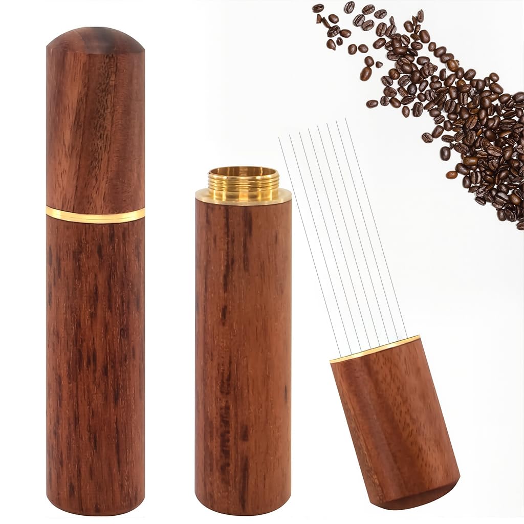 ZIBUYU Coffee Stirrer for Espresso with 8 0.4mm Needles and Ergonomic Rosewood Handle | Rust‑Resistant 8x1.8cm Barista Tool