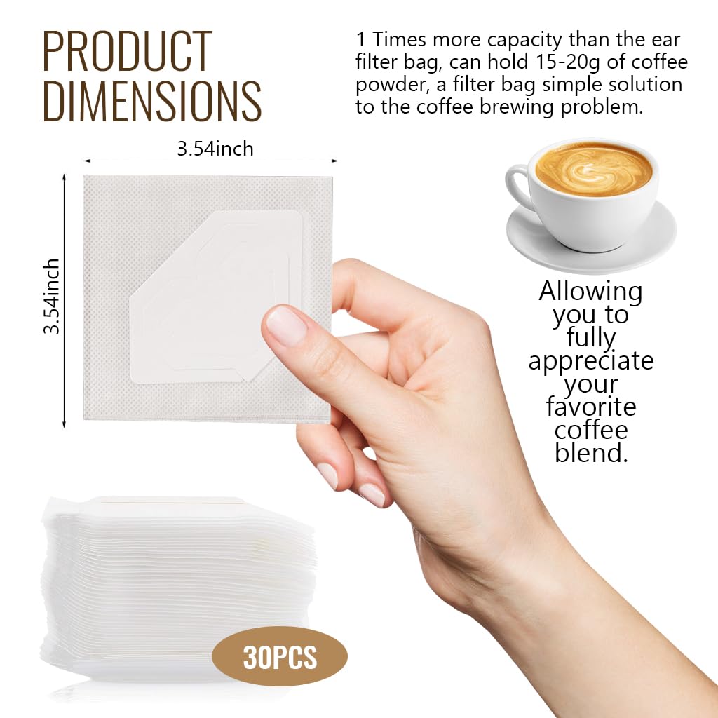 Supvox Paper Coffee Filter Bags for Travel and Camping 30 pcs with Hanging Ears | Biodegradable Disposable Design