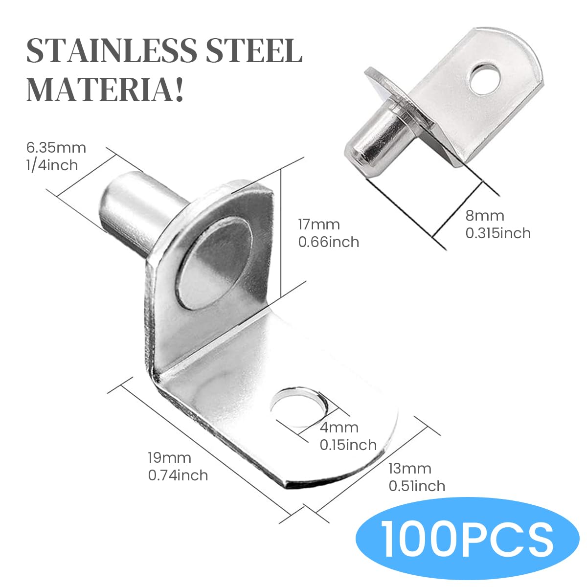Serplex L Shaped Metal Brackets for Shelf with Screw Mounted Supports 100 pcs | 0.25 in Pegs