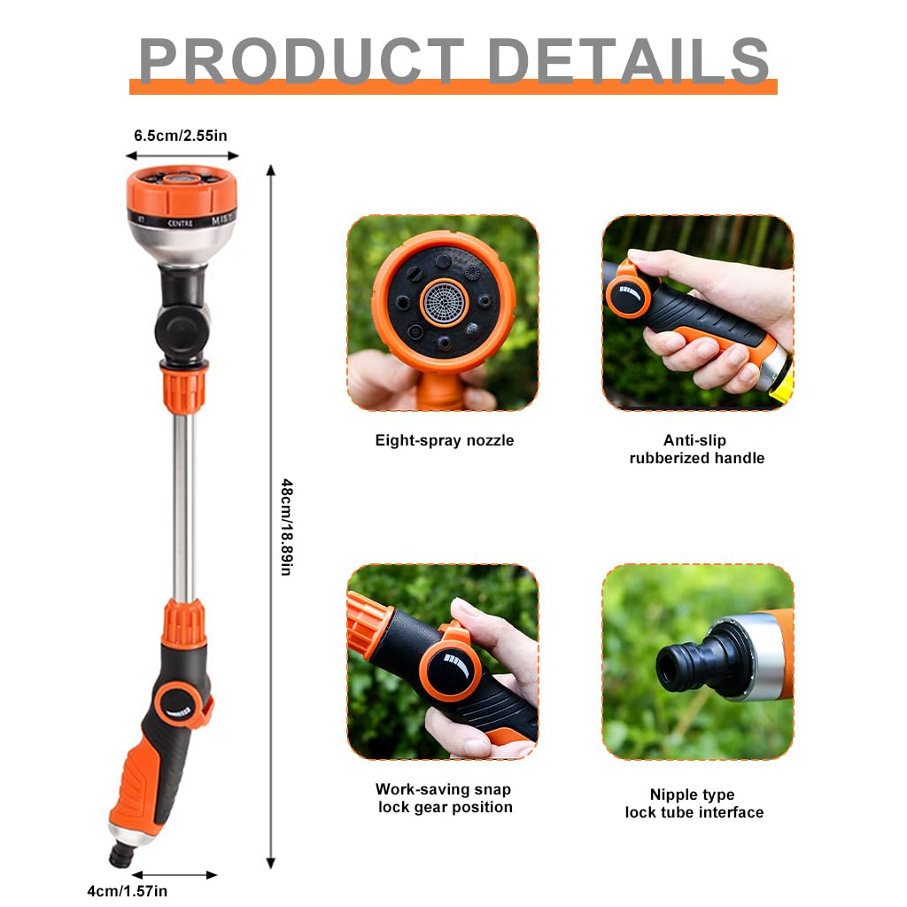 HASTHIP Water Spray Gun for Car Washing with 8 Spray Modes and 180° Flexible Head | Stainless Steel Extended Rod