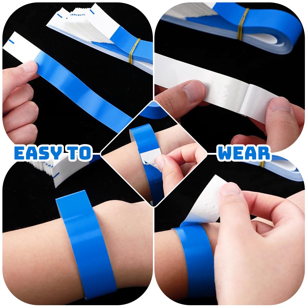 HASTHIP Paper Wristbands for Events with Self Adhesive Closure and 300 Count Blue Set | Waterproof 25cm Bands for Concerts and Parties