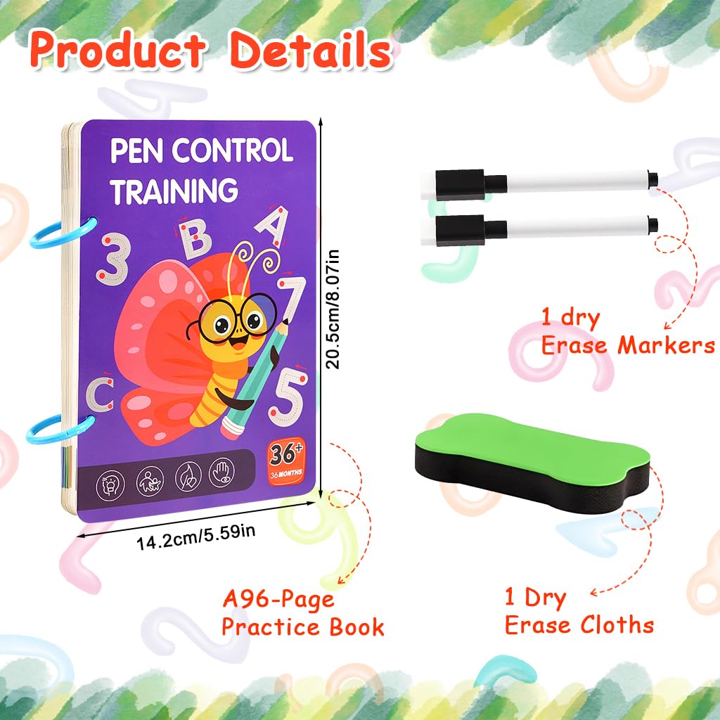 PATPAT Toddler Drawing Notebook for Early Learning with 96 Sheets & Dry Erase Pen | Preschool Handwriting Practice