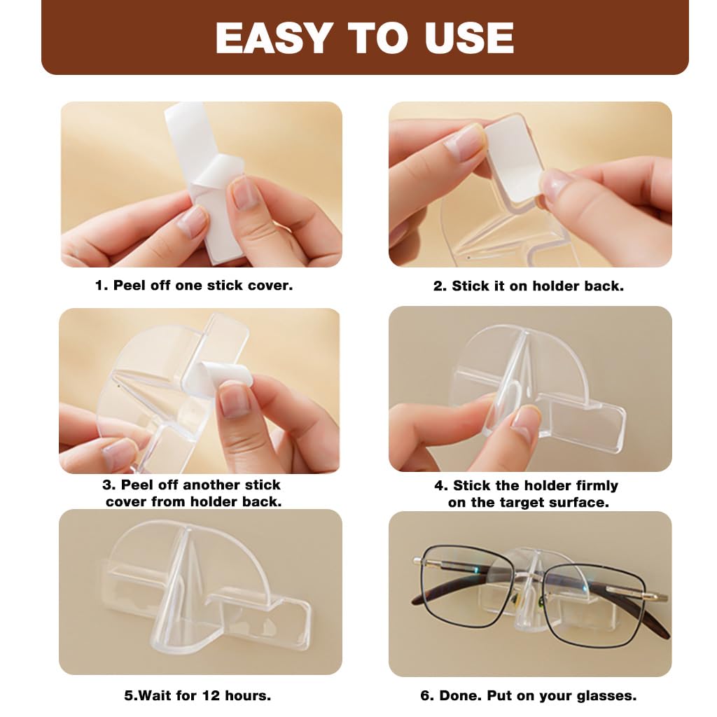 HASTHIP Sunglasses Organizer for Wall Mounted Storage with 4 Clear Racks | Self Adhesive Holder