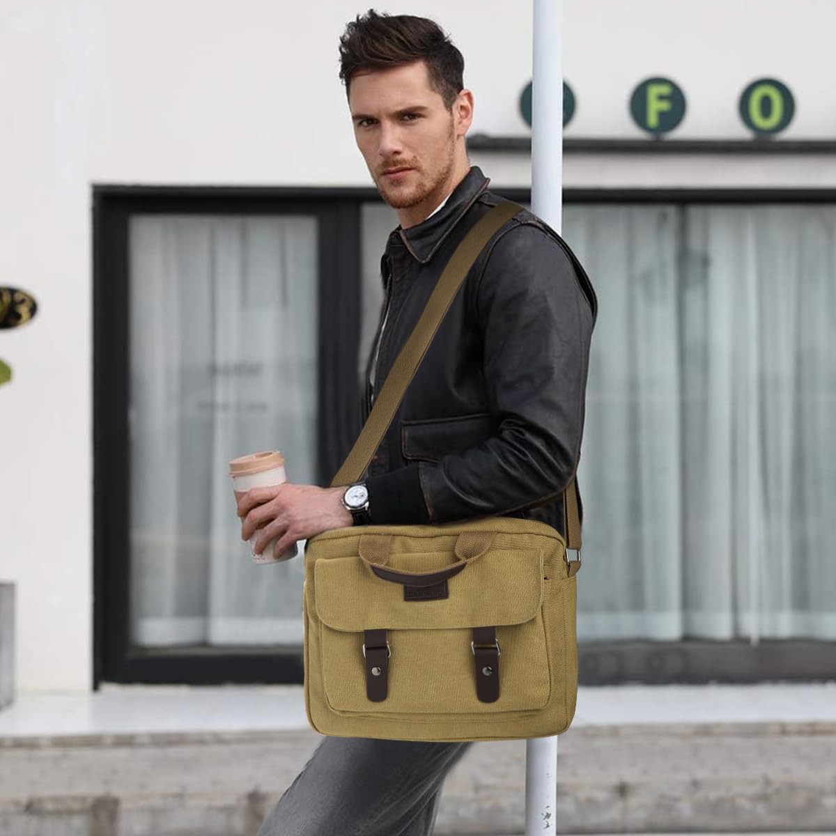 GUSTAVE Men's Canvas Messenger Bag for 15.6'' Laptop with Double Layer Zipper | Retro Crossbody Shoulder Design