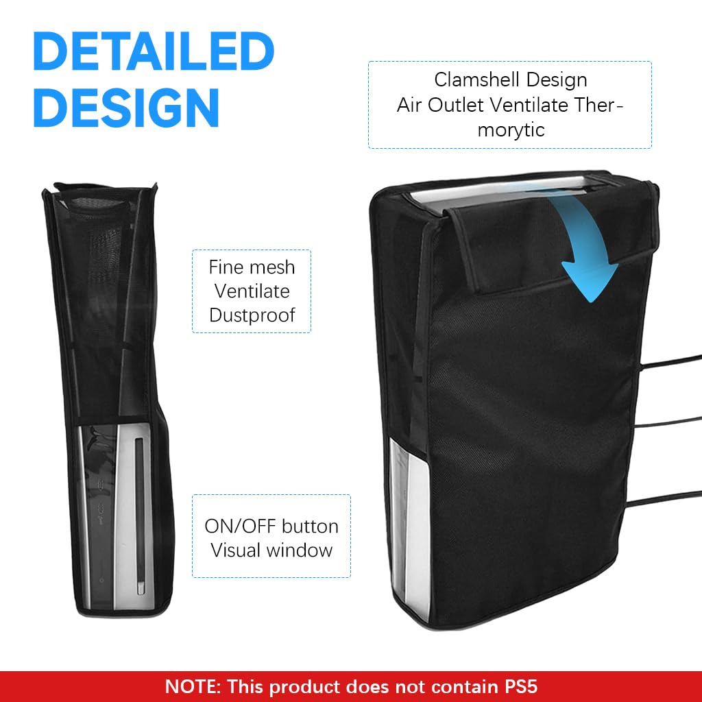 ZORBES Nylon Dust Cover for PS5 Console with Air Vent Flap and Pre Cut Port Access | Black Protective Case