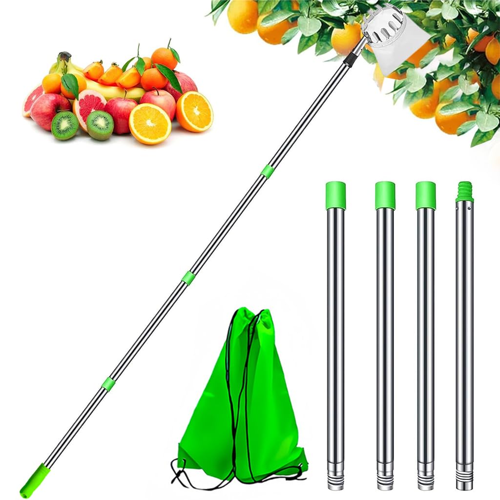 HASTHIP® Extendable Mango Plucker Tool - 10.5ft Fruit Plucker with Adjustable Pole - Alloy Material Telescopic Pole - Equipped With Net & Pole - Tree Fruit Plucker Stick - Easy To Use Fruits Catcher