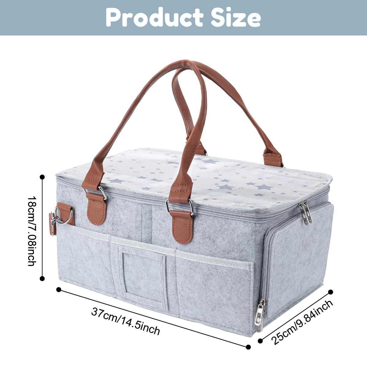 SNOWIE SOFT Baby Diaper Caddy Organizer for Newborn Essentials with 2 Inserts and Felt Design | Portable Grey Storage Basket