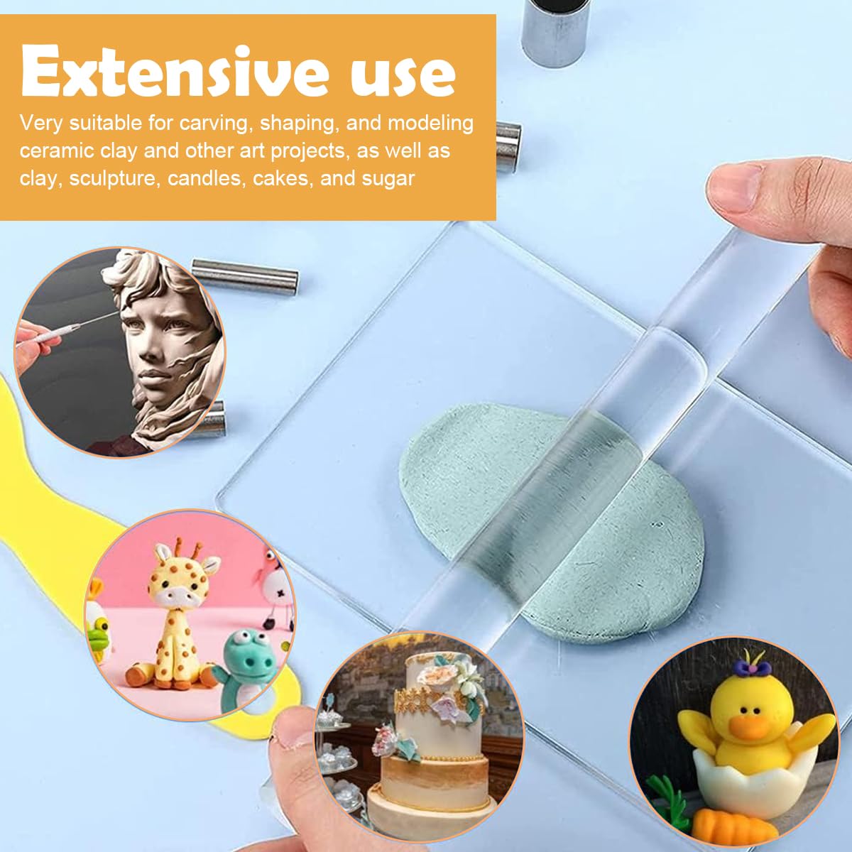 Serplex Craft Clay Tools for DIY Modelling with 7.87 in Acrylic Roller | 15PCS Set