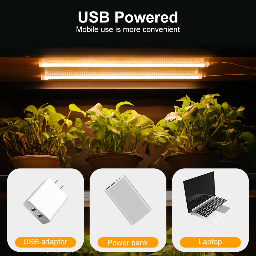 Qpets® LED Grow Lights Bars for Indoor Plants, Full Spectrum Strips Auto ON/Off, 8/12/16H Timer, 5 Dimmable Levels High Output USB 5V Grow Lamp Hydroponics Seedling Flower Starting(Sunlike)