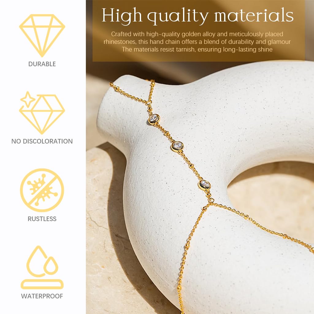 SANNIDHI Hand Chain for Women featuring Adjustable Finger Ring Bracelet with Gold Rhinestones | Stylish 2PCS Jewelry Gift