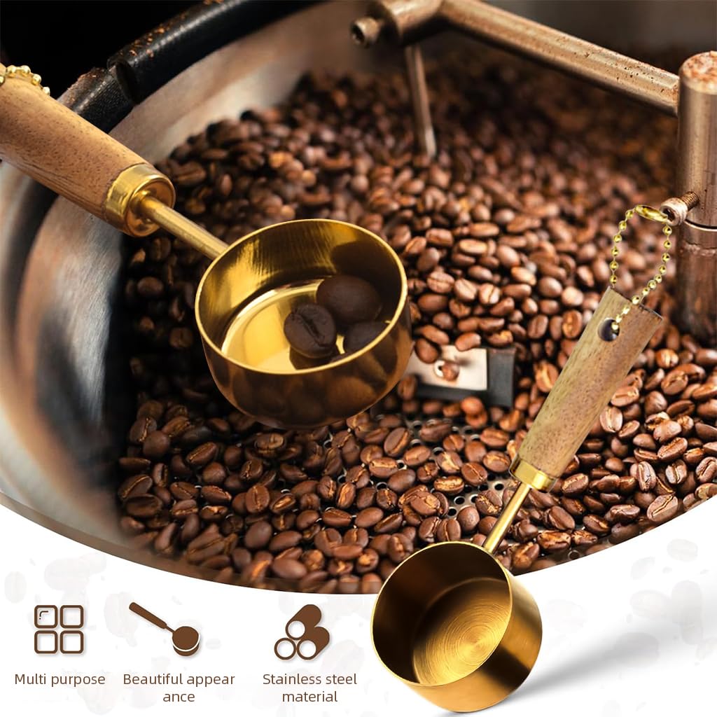 Supvox Spoon Set for Kitchen featuring 15ml Measuring Capacity with Wooden Handle | Stainless Steel Scoops