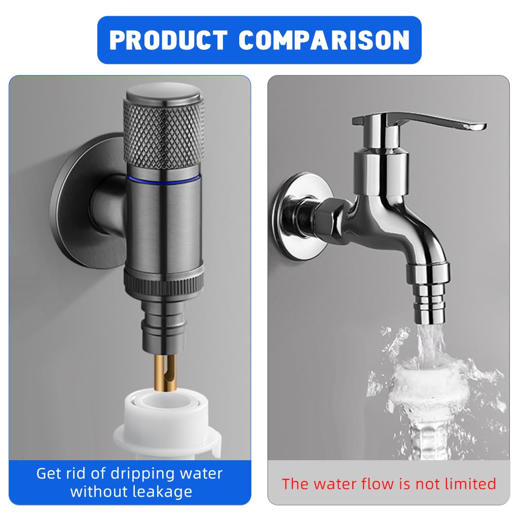 HASTHIP Washing Machine Faucets for Outdoor Garden Use with Solid Brass Wall Mount Tap | Grey