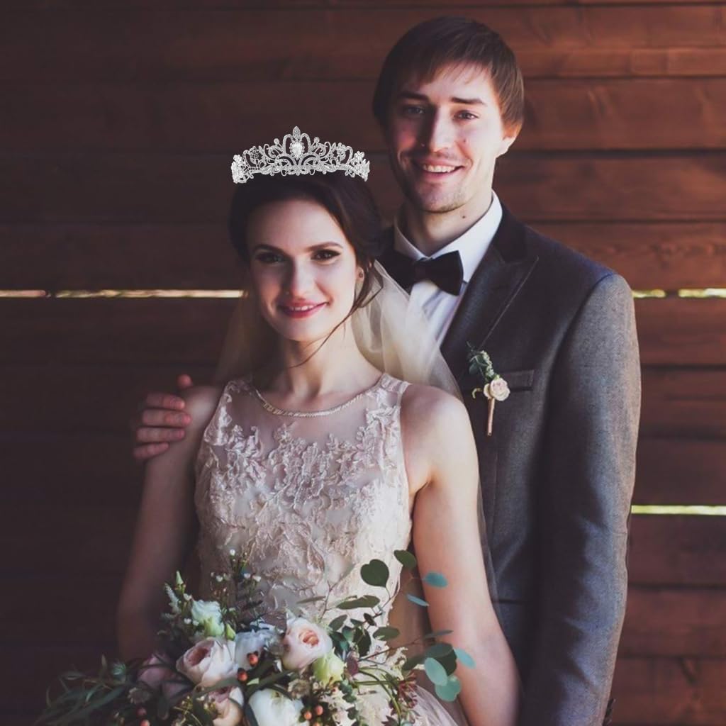 PALAY Tiara Crown for Wedding and Party with Side Combs featuring 13cm Width | Silver Crystal Headband for Women and Girls