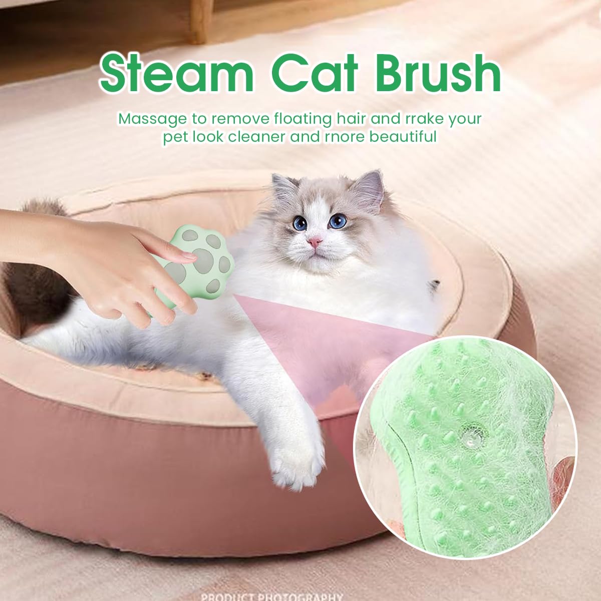 Qpets® Electric Pet Steam Hair Brush 3 in 1 Bath-free Pet Steam Cleaning Brush with UV Light USB Rechargeable Steam Massage Brush Cartoon Grooming Brush Pet Hair Brush Remove Mat Shedding