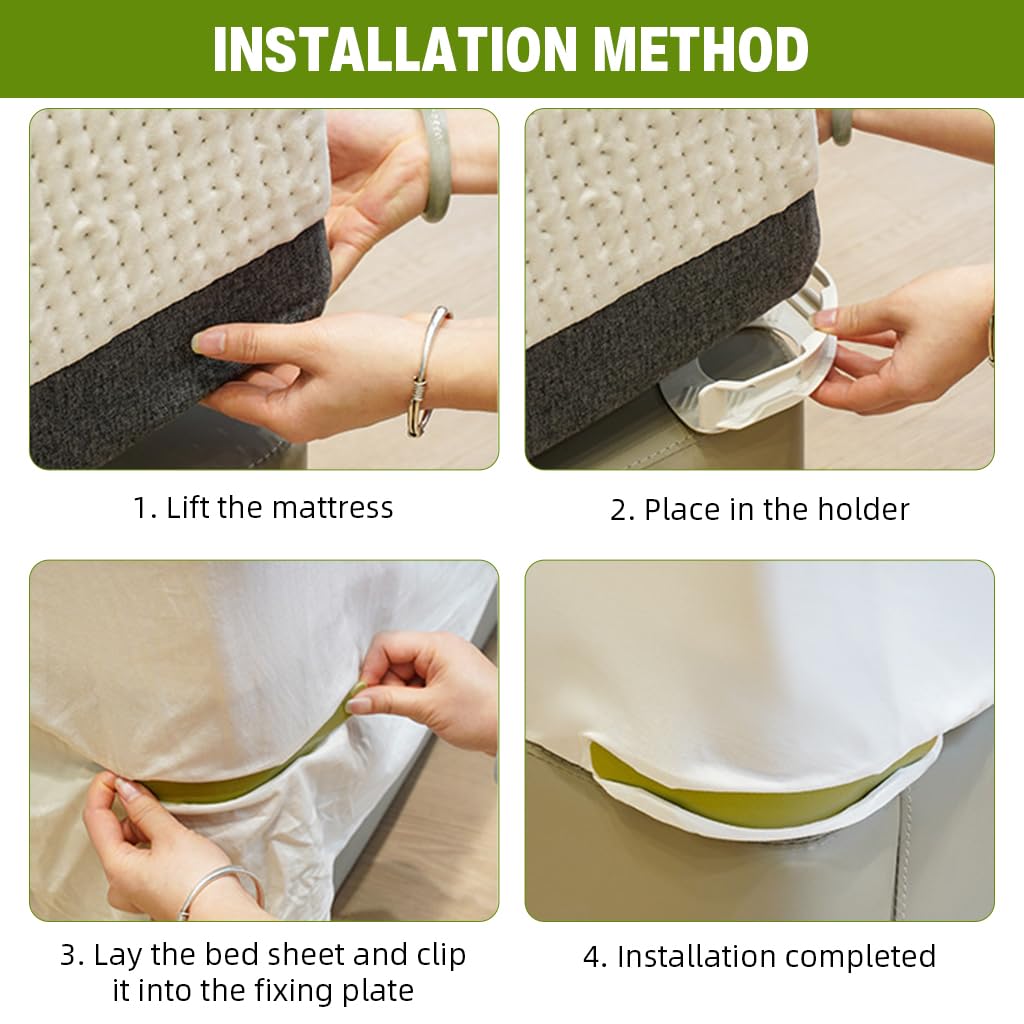 HASTHIP Fitted Sheet Fasteners for Secure Bedding with Curved Clamp Design | Pack of 4