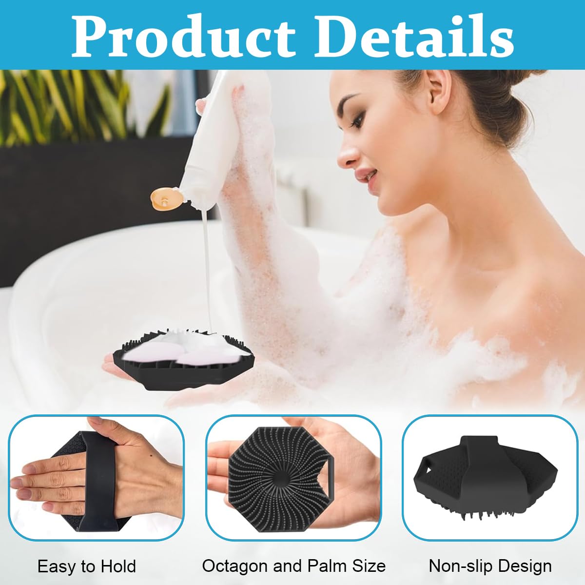 HANNEA Silicone Body Scrubber for Sensitive Skin with Soft Massage Bristles | 2PCS Black