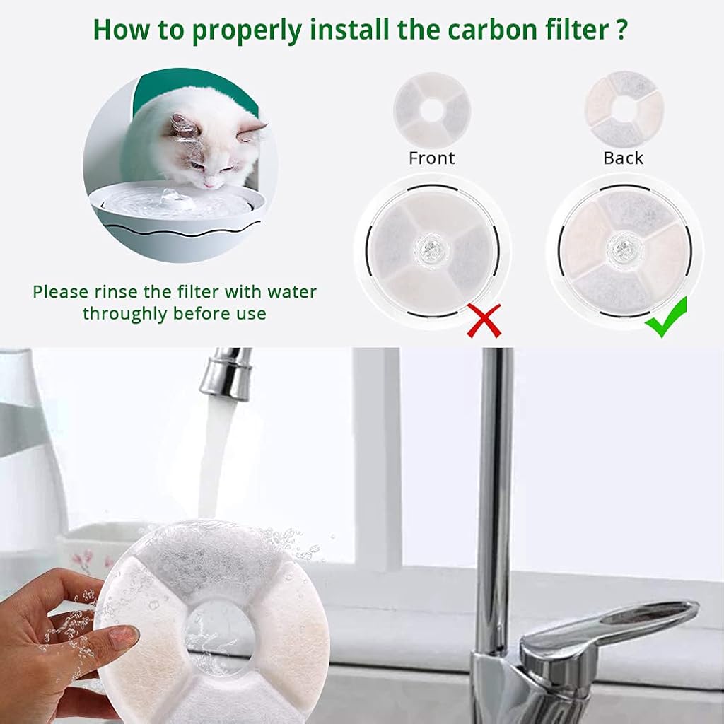 Qpets® 2.2L Cat Water Fountain with LED Light (Green) & 4 Replacement Filters, Ultra Quiet Pet Dispenser for Cats and Dogs, Automatic Drinking Fountain Combo for Fresh, Clear Water