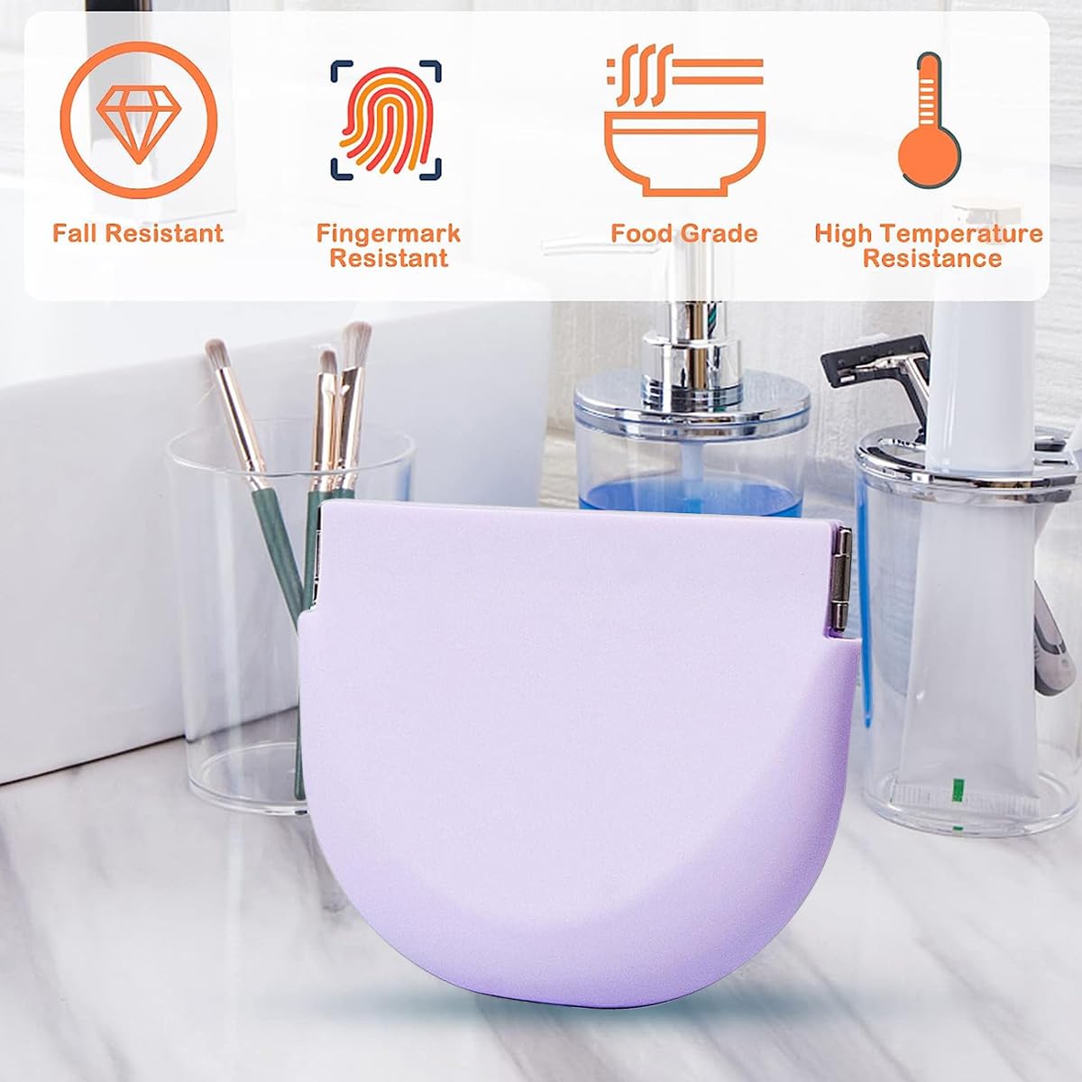 HANNEA Silicone Retainer Case for Dentures and Aligners with Vent Holes 90×75mm Purple