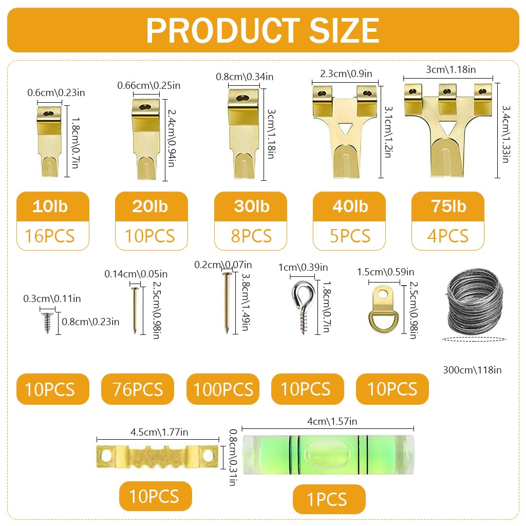 Serplex Picture Hanging Kit for Home Decor and DIY Use with 261 pcs Steel Hooks | Supports up to 75 lb