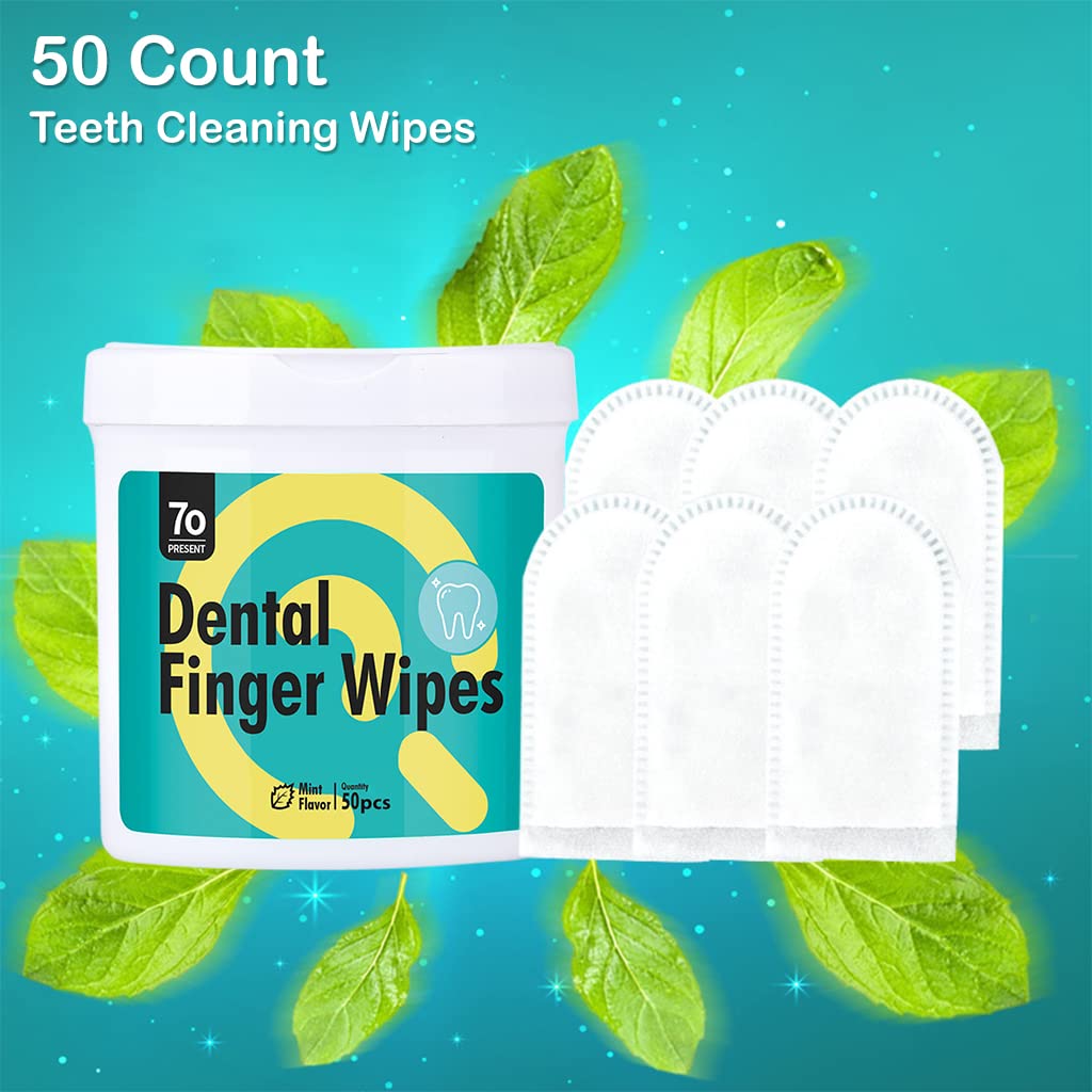 Qpets 50 Count Teeth Cleaning Wipes for Dog Cat Dental Care Finger Wipes Pet Wipes for Teeth Cleaning Finger Cleaning Wipes for Pet Teeth Breath Freshening Mint Scent Pet Wipes