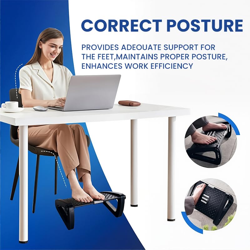 ZIBUYU Foot Rest Under Table for Office Chair with 6 Adjustable Modes and Acupressure Rollers | Ergonomic Support for Work and Home