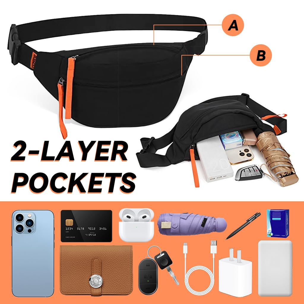 ZIBUYU Waist Bag for Men with Adjustable Strap and Three Zipper Pouches 13.4 x 5.9 x 3.1cm | Nylon Waterproof Chest Crossbody for Travel