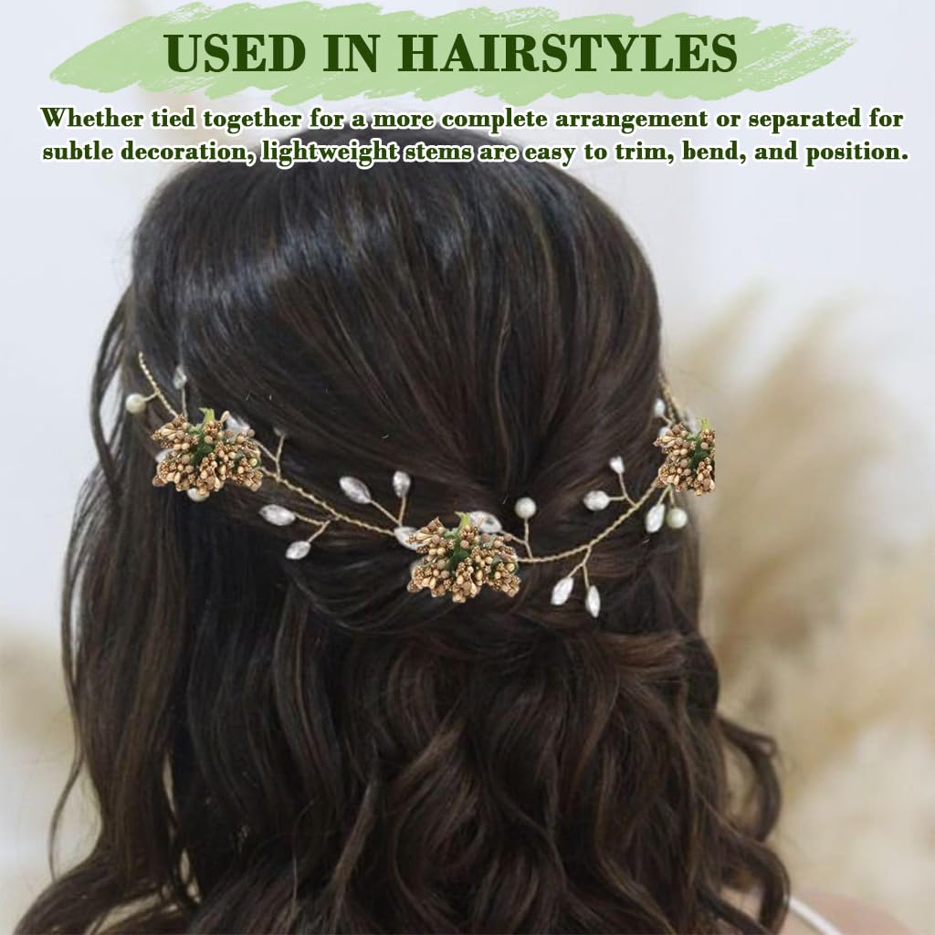 HASTHIP Artificial Flower Bunch for Weddings and Home Decor with 12 Branches & 80mm Length | Featuring Gold Beads and Green Mesh Design