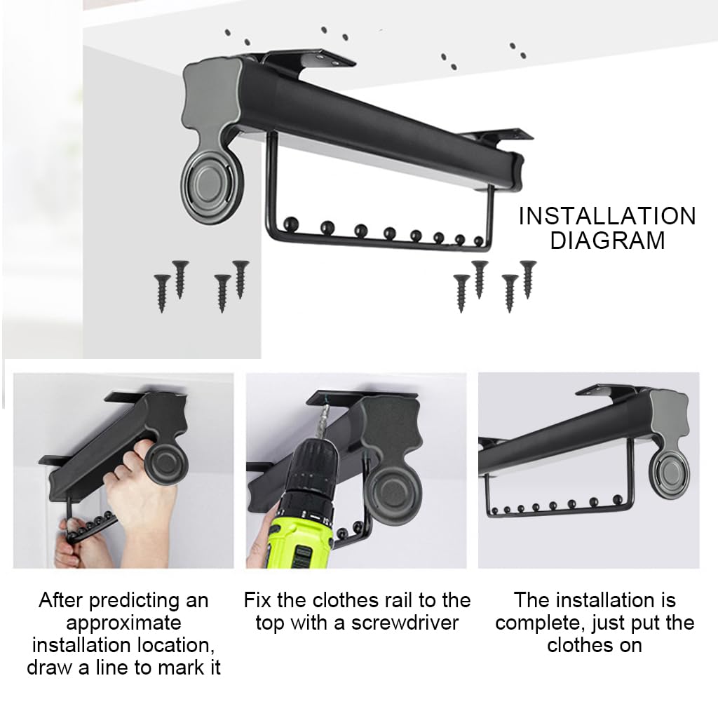 HASTHIP® Wardrobe Organizer Pull Out Hanger Rail Space Saving Multi Hanger Organizer Hanging Rail for Wardrobe Modification Wardrobe Closet Organizer Universal Screw Mounted Multi Hanger Organizer