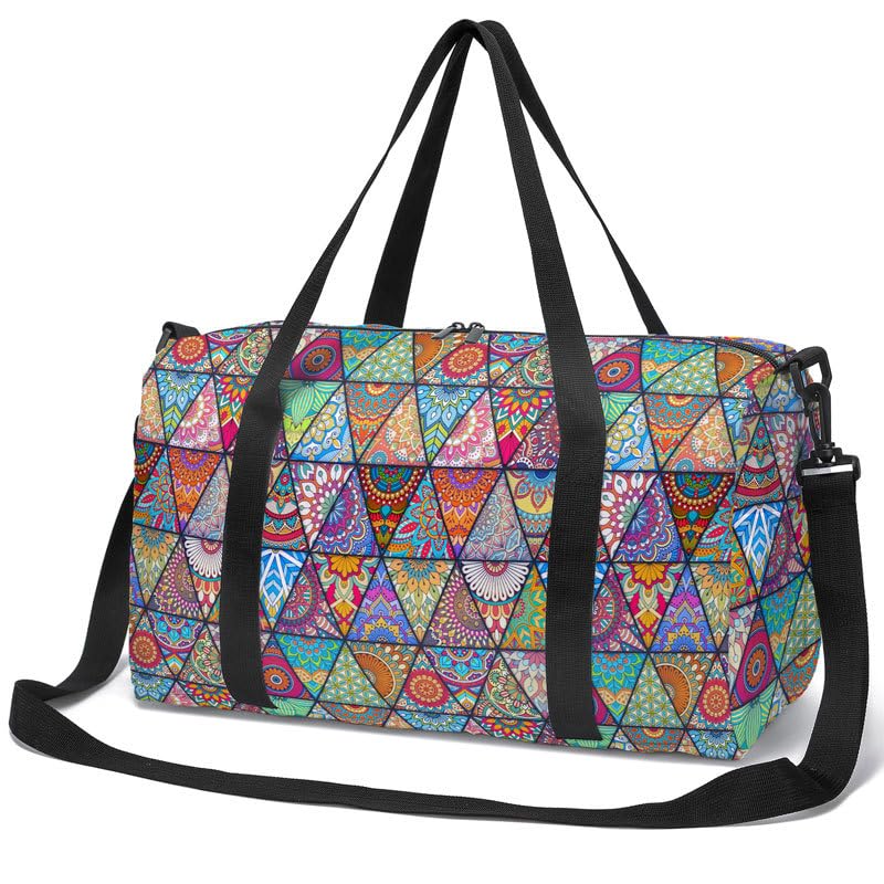 PALAY® Boho Galaxy Mandala Sports Gym Bag Workout Lightweight Duffel Bags Shoulder Weekender Bag Travel Duffel Bags for Men and Women-Multicolor