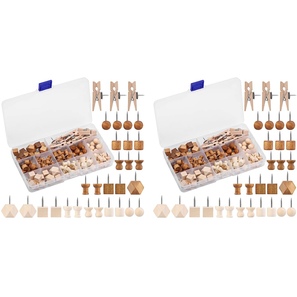 Climberty Wood Push Pins for Bulletin and Cork Boards with 114PCS Set | Natural Wood and Steel