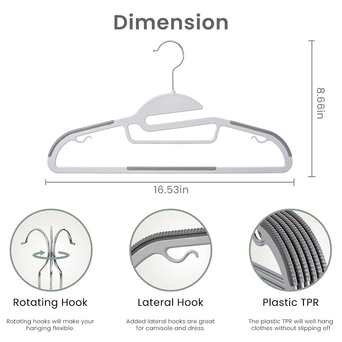 HASTHIP Plastic Clothes Hangers for Closet Organization with 360° Rotatable Hook and Non Slip Pads | 10pcs Space Saving Set