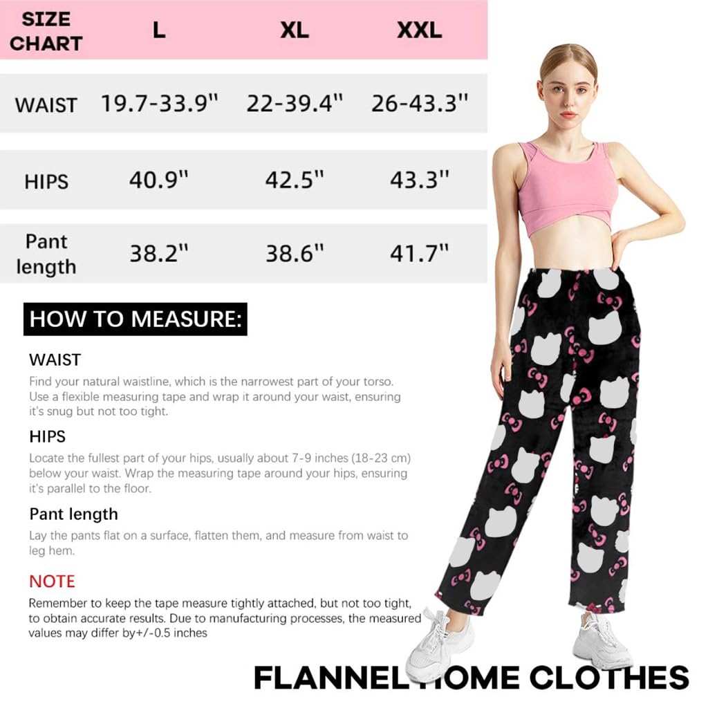 SANNIDHI Anime Pajama Pants for Women featuring Cartoon Cat Kawaii Print Flannel | 2XL Black