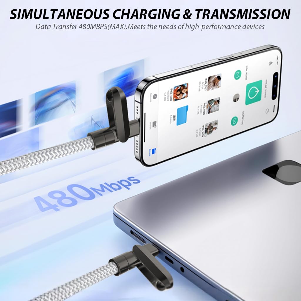 Verilux Type C to C Cable for Fast Charging with Convertible Neck Strap 3.3ft Nylon Braided