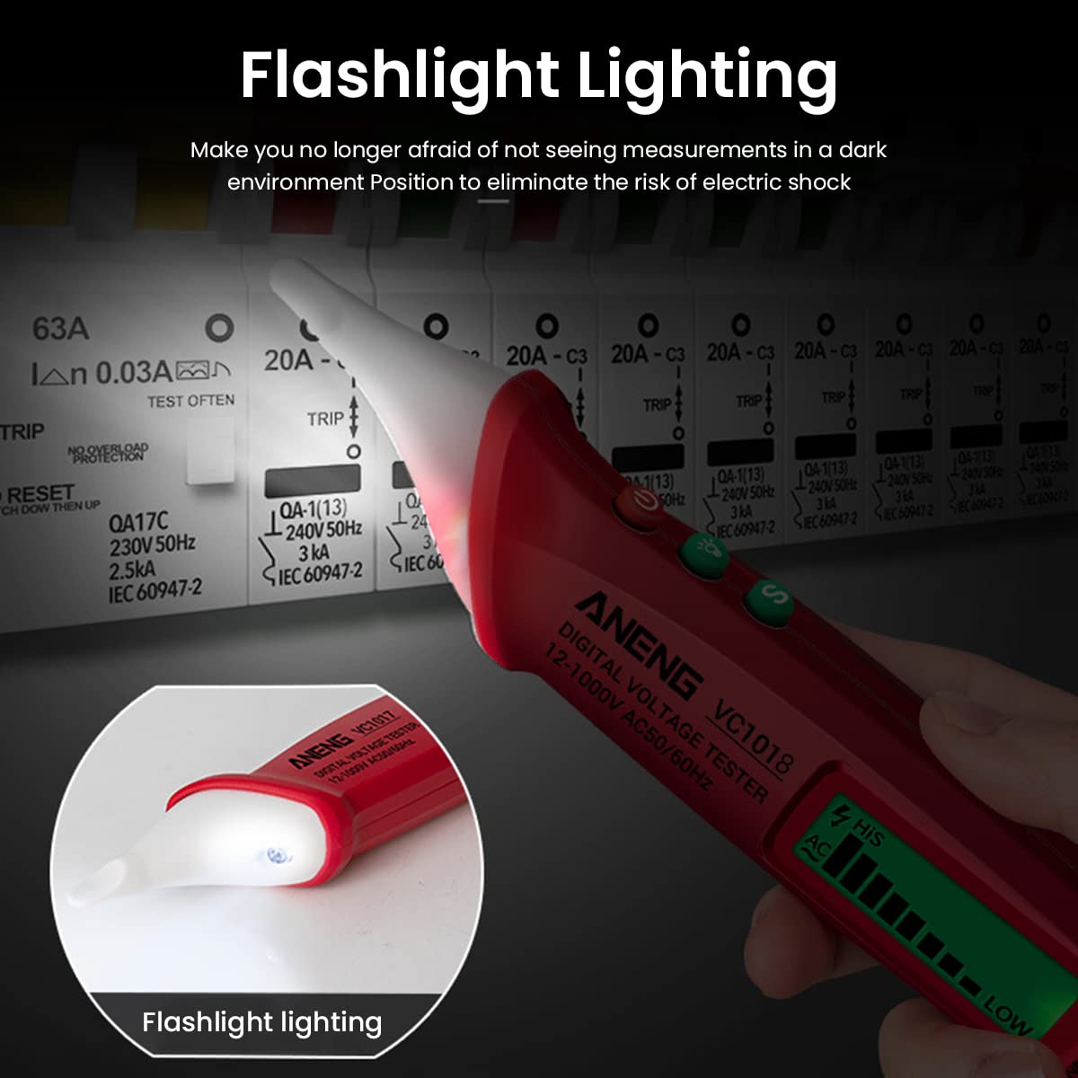 Serplex Voltage Tester for AC 12V‑1000V with Adjustable Sensitivity and LCD Display | Non‑Contact Pen featuring Sound and Light Alarm