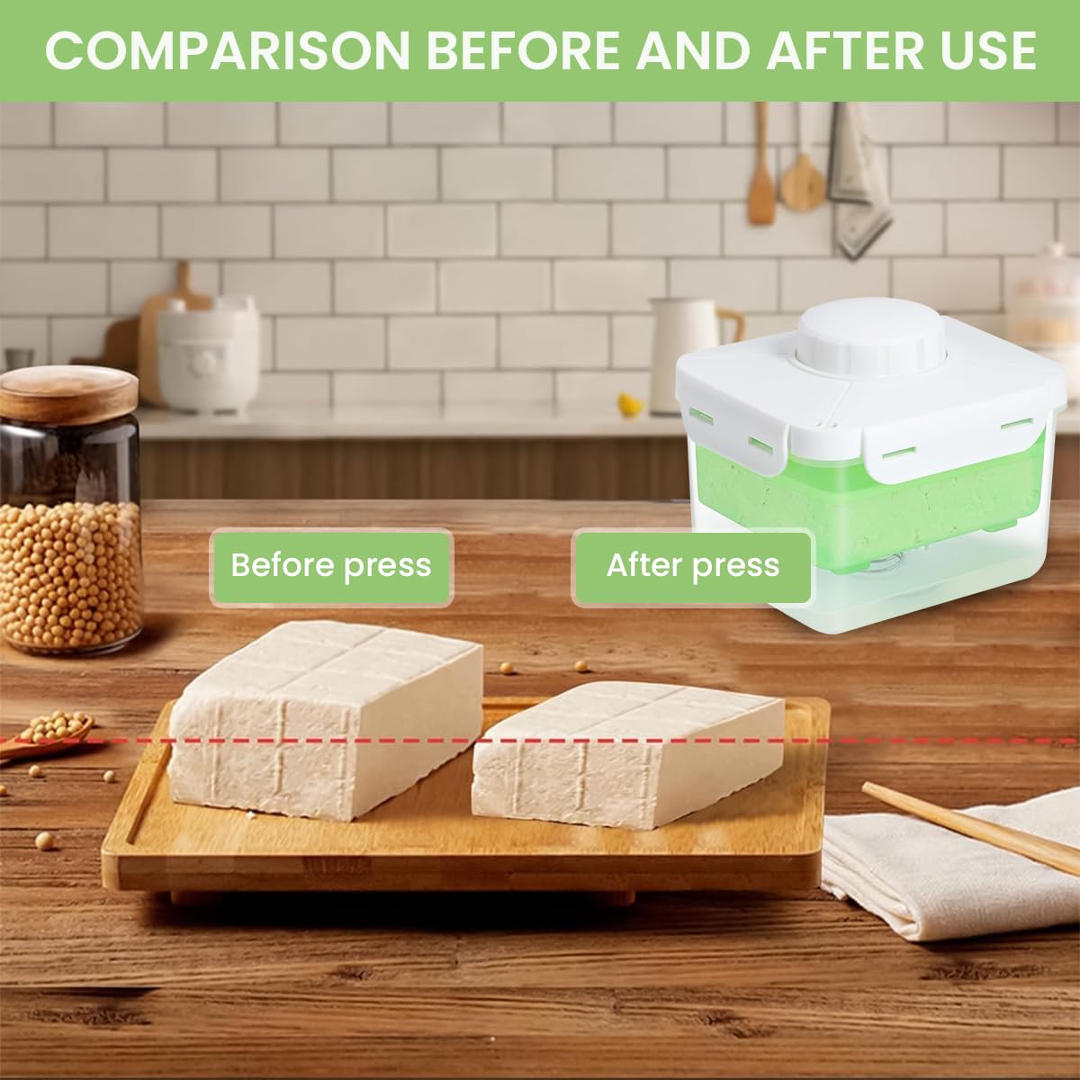 HASTHIP® Tofu Press Tofu Maker Tofu Shaper Drainer Food-grade Fresh Tofu Mold Stainless Steel Spring-loaded Tofu Press for Homemade Tofu Salad, Vegan Diet, 15.5x13.5x13.5cm