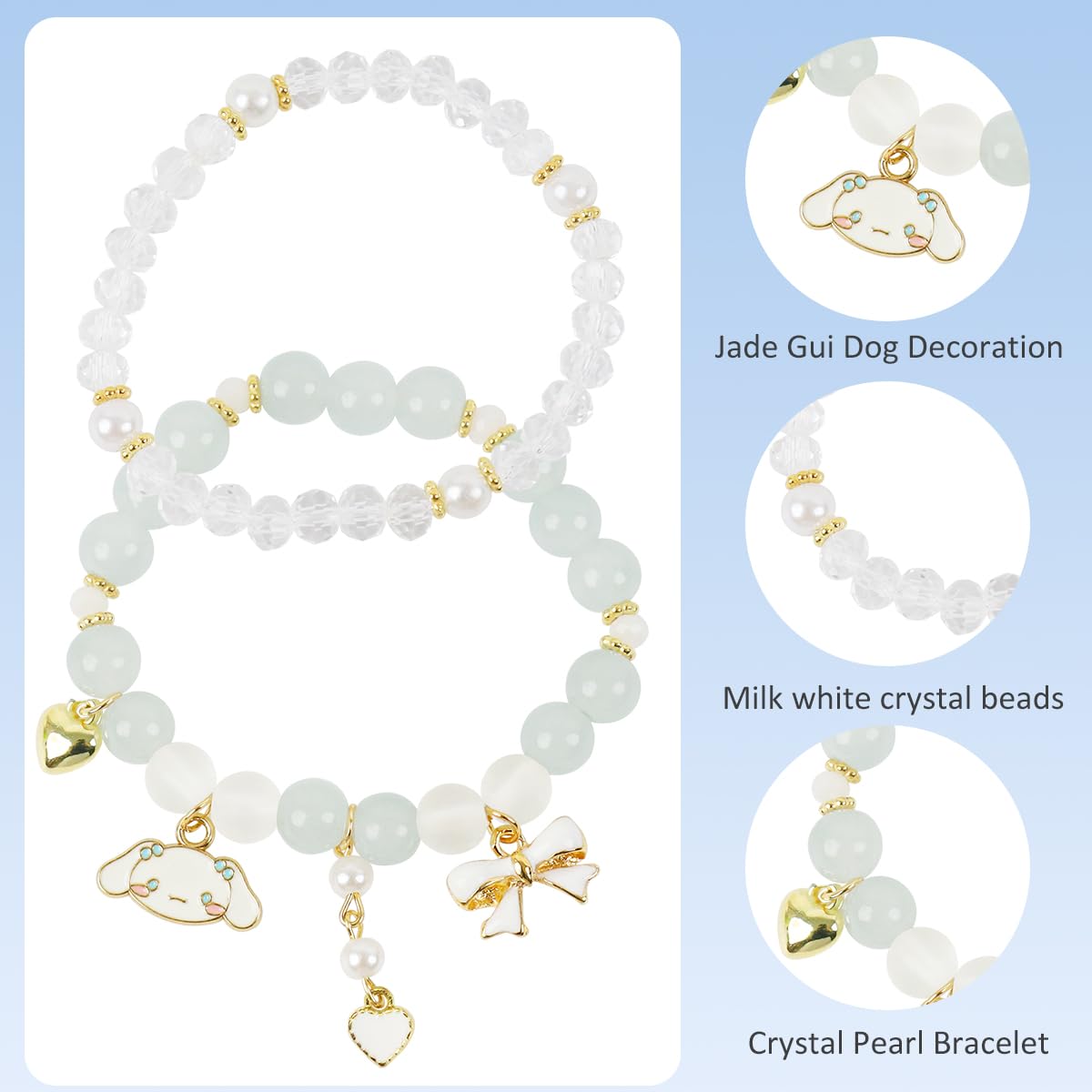 SANNIDHI Crystal Bead Bracelet Set for Women with Elastic Fit and Cinnamoroll Charms | 2Pcs Gift Jewelry