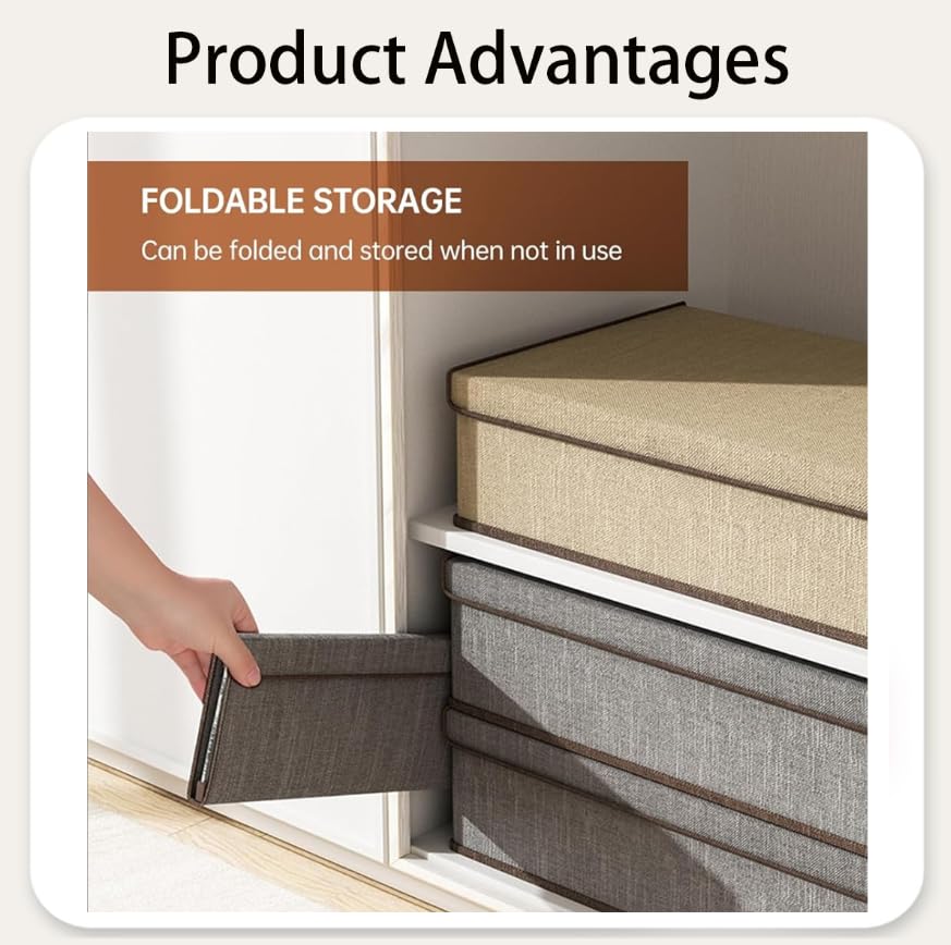 Zibuyu Foldable Undergarments Organizer for Women with 17 Cells and Magic Buckle Lid | Cotton Linen Storage Box for Wardrobe