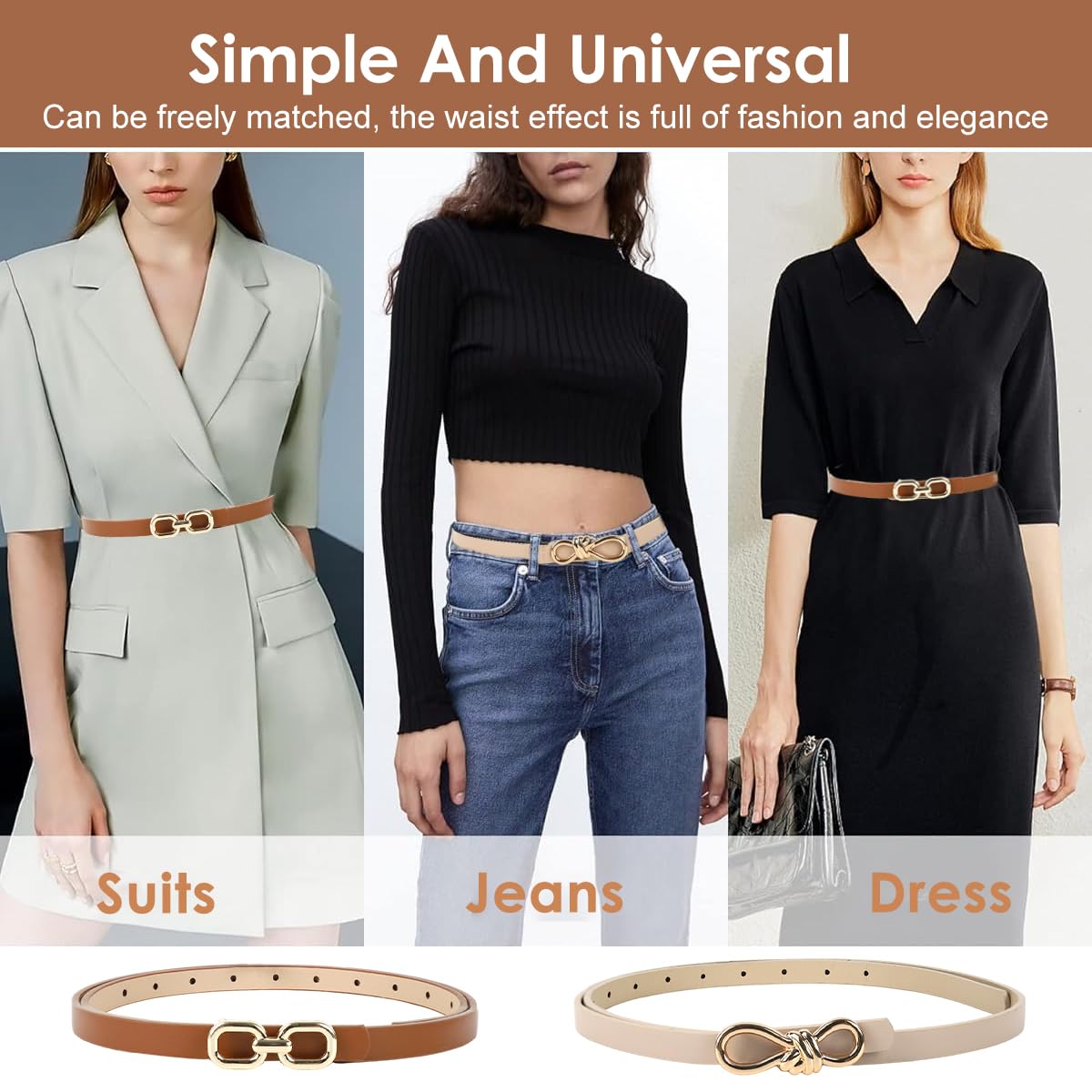 SANNIDHI Belt for Women featuring Tuck and Pin Closure with 115cm Fit in Beige & Brown