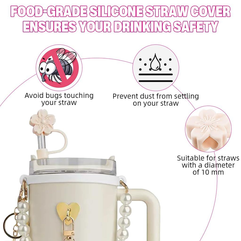 HASTHIP Stanley Cup Accessories Charm Kit Set 14PCS with Sakura Straw Cap and Pearl Chain