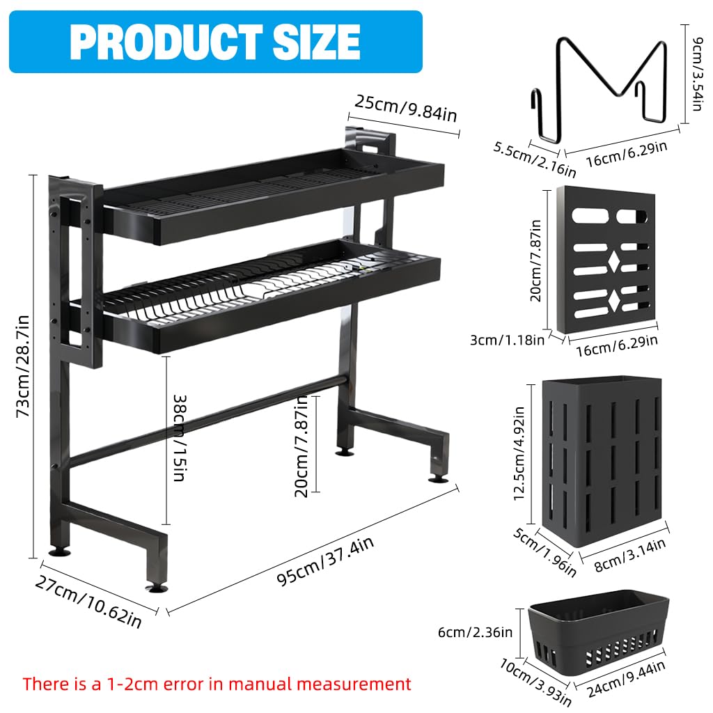 Supvox Kitchen Sink Organizer for Over-the-Sink Storage with Double Layer 95cm Carbon Steel Rack