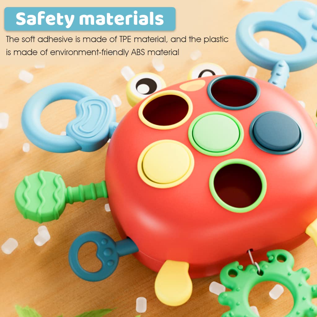 PATPAT Sensory Toys for Kids with 6 Pull Bars 7 Press Spots and 4 Rings | Food Grade Silicone Montessori Toy for Babies